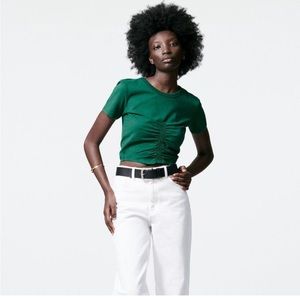 ZARA T-SHIRT WITH RUCHING GREEN